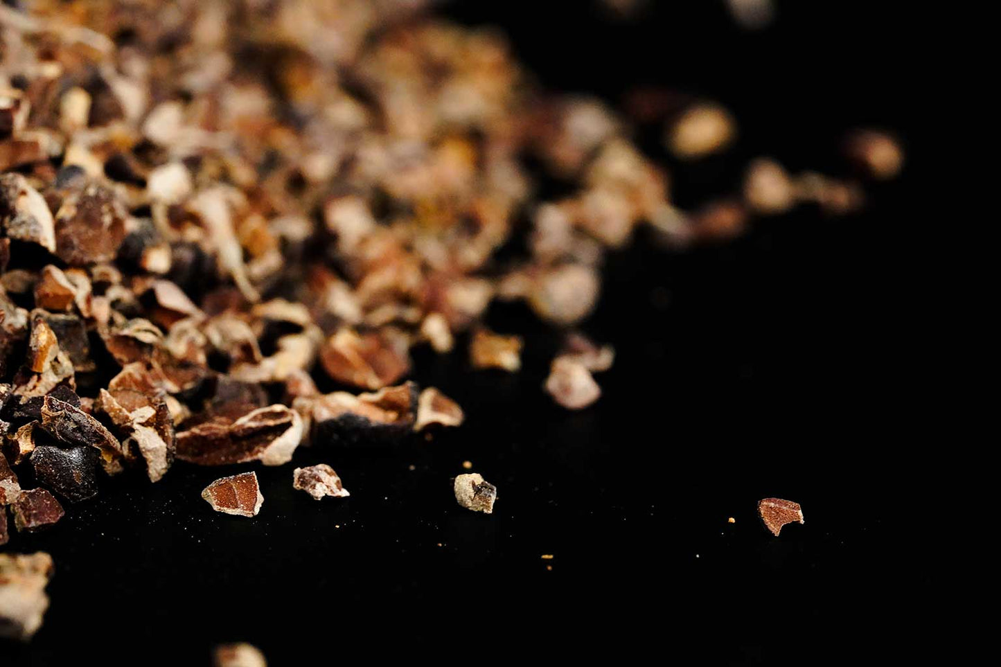 Mayan Gold Kakaonibs Makroaufnahme