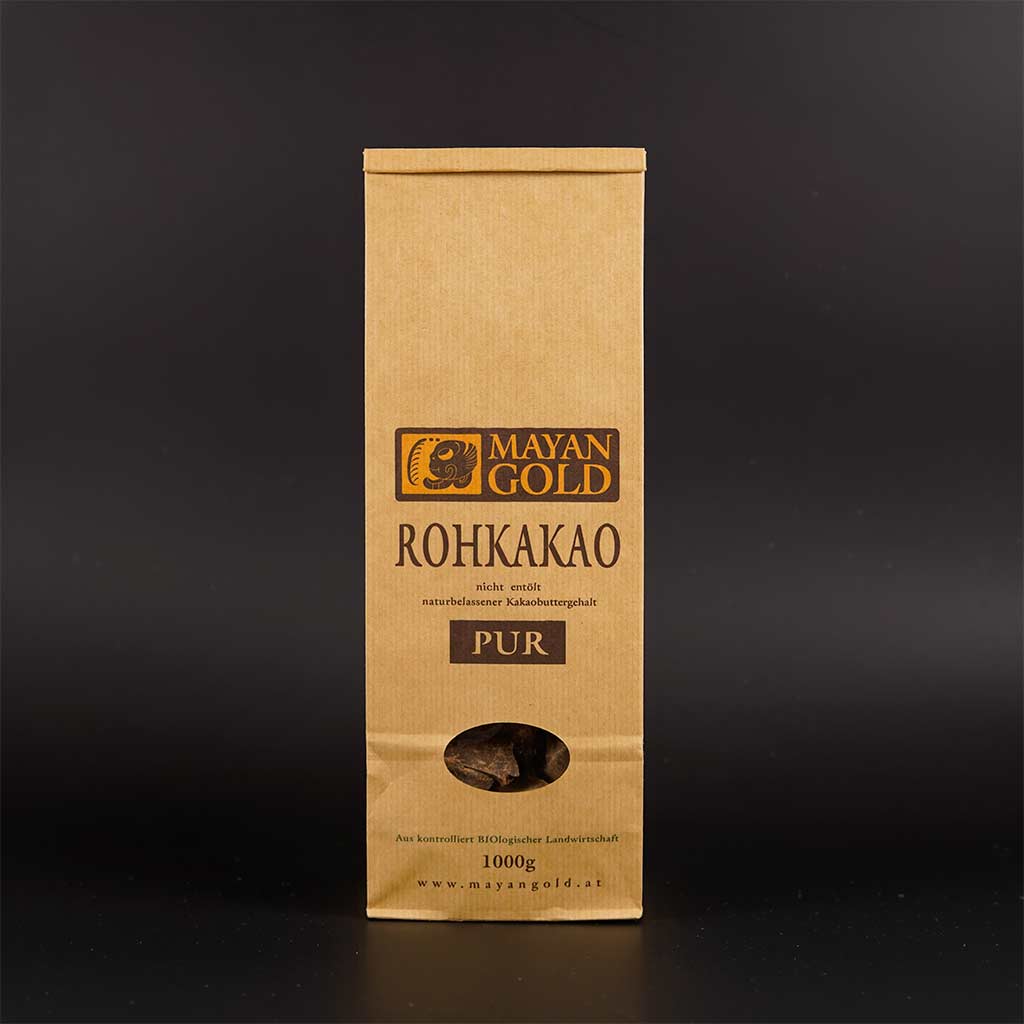 Mayan Gold Rohkakaomasse Blockbodenbeutel 1000g